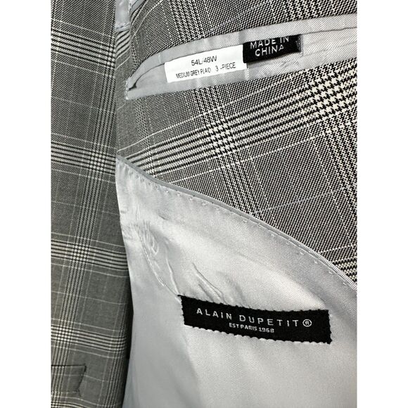 Alain Dupetit Light Grey Glen Plaid 3-Piece Suit 54L Jacket Vest Pants EUC - Picture 7 of 9